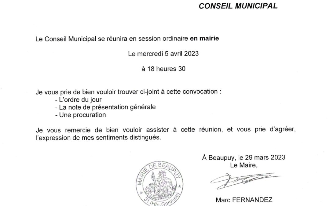 Conseil Municipal du 05 avril 2023 – 18H30