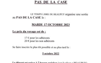 Mardi 17 octobre 2023 – sortie au Pas De La Case