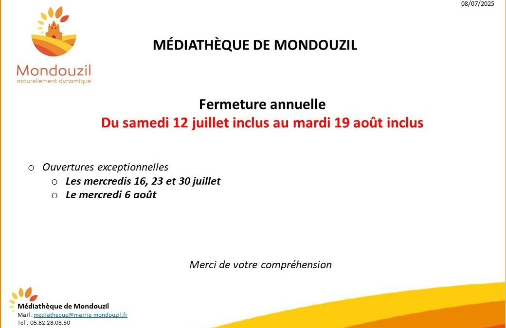 Médiathèque de Mondouzil – Fermeture estivale