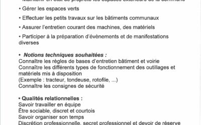 La mairie recrute un agent polyvalent des services techniques