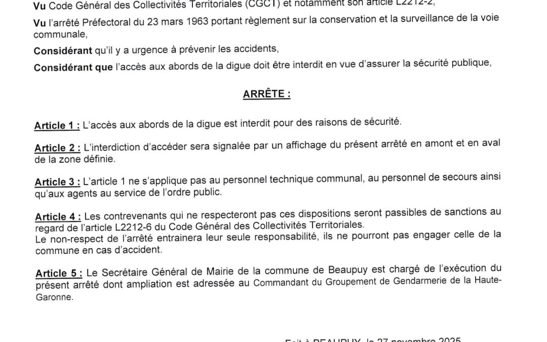 Arrêté portant interdiction d&rsquo;accès