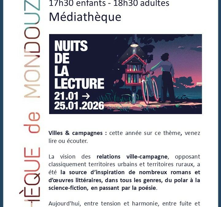 Samedi 24 janvier 2026 -Dès 17h30 – Médiathèque de Mondouzil