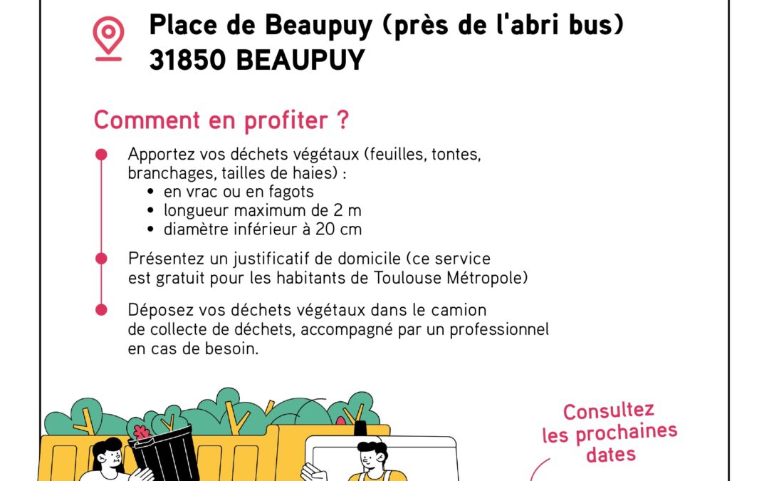 Lundi 27 avril 2026 – De 10h30 à 15h30 – Collecte de déchets végétaux benne statique