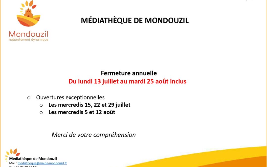Médiathèque de Mondouzil – Fermeture estivale